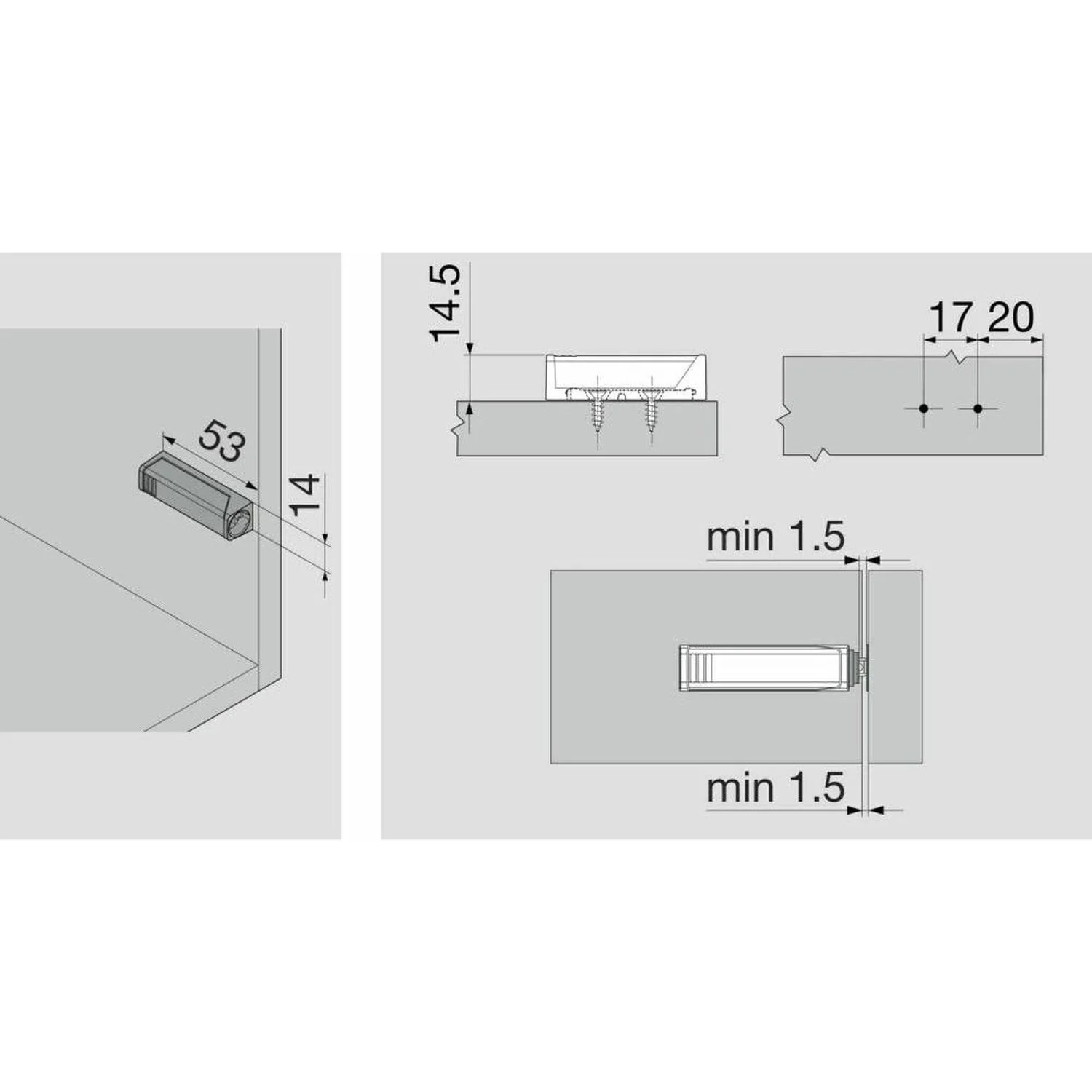 Blum 956.1004.SW Magnetic Push to Open Tip-On Set & Mounting Plate (White/Standard Doors) - Image 3
