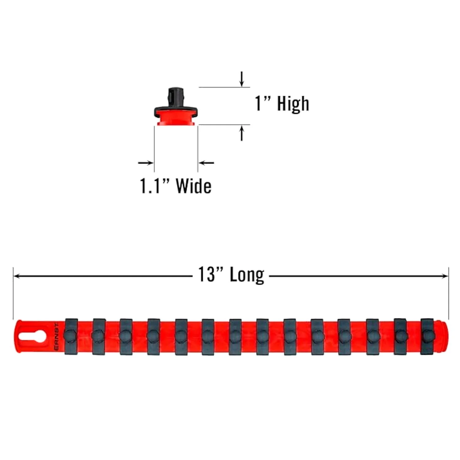 Ernst 8415 13" Socket Rail Organiser with 3/8" Twist Lock Clips Red - Image 2