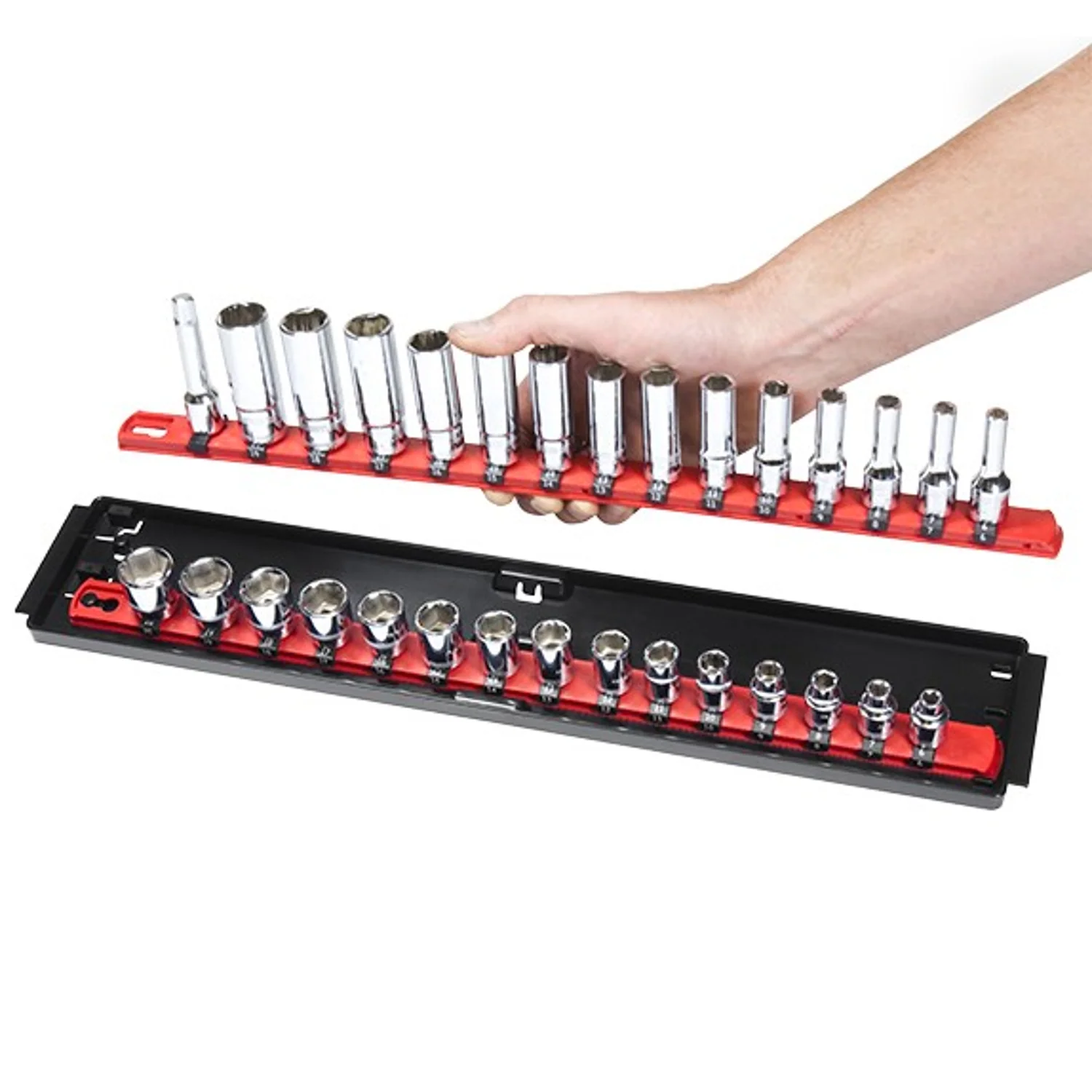 Ernst 8454 1/2" Socket Boss Storage Organiser 2-Rail Twist Lock 18" Red - Image 3
