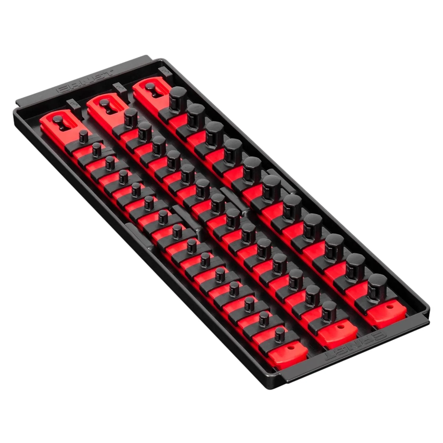 Ernst 8490 1/4", 3/8", 1/2" Socket Boss Storage Organiser 3-Rail Twist Lock 13" Red