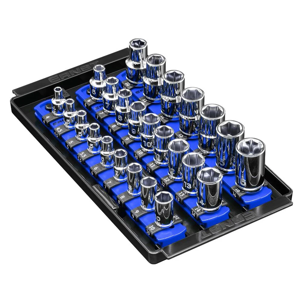 Ernst 8551 1/4", 3/8", 1/2" Socket Boss Storage Organiser 3-Rail Twist Lock 8" Blue - Image 2