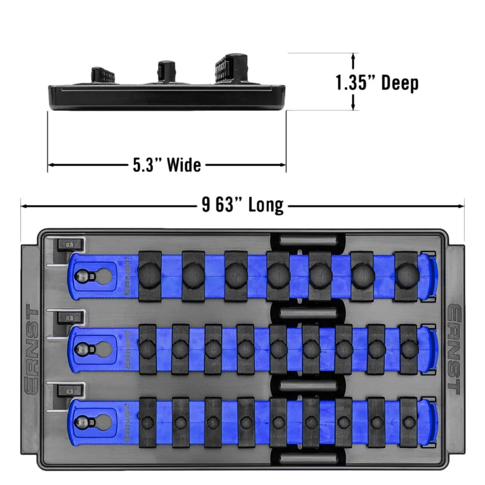 Ernst 8551 1/4", 3/8", 1/2" Socket Boss Storage Organiser 3-Rail Twist Lock 8" Blue - Image 3