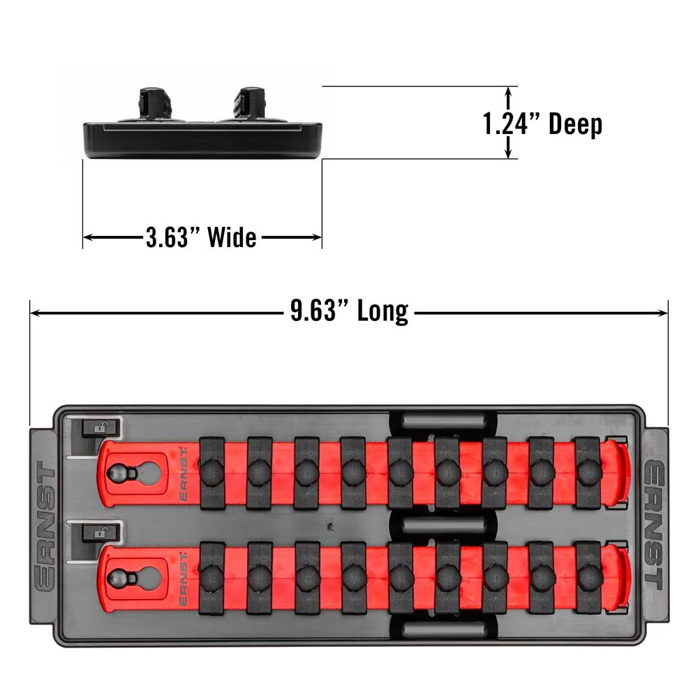 Ernst 8553 3/8" Socket Boss Storage Organiser 2-Rail Twist Lock 8" Red - Image 3
