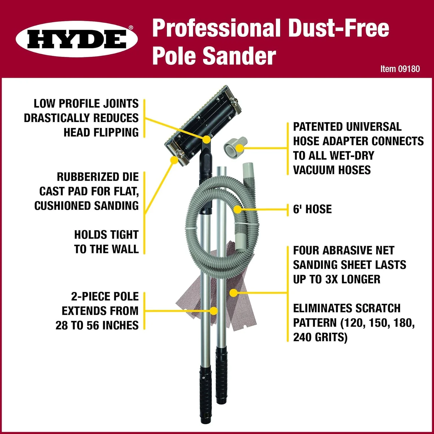 Hyde 09180 Dust-Free Vacuum Sander, Professional with Pole - Image 3