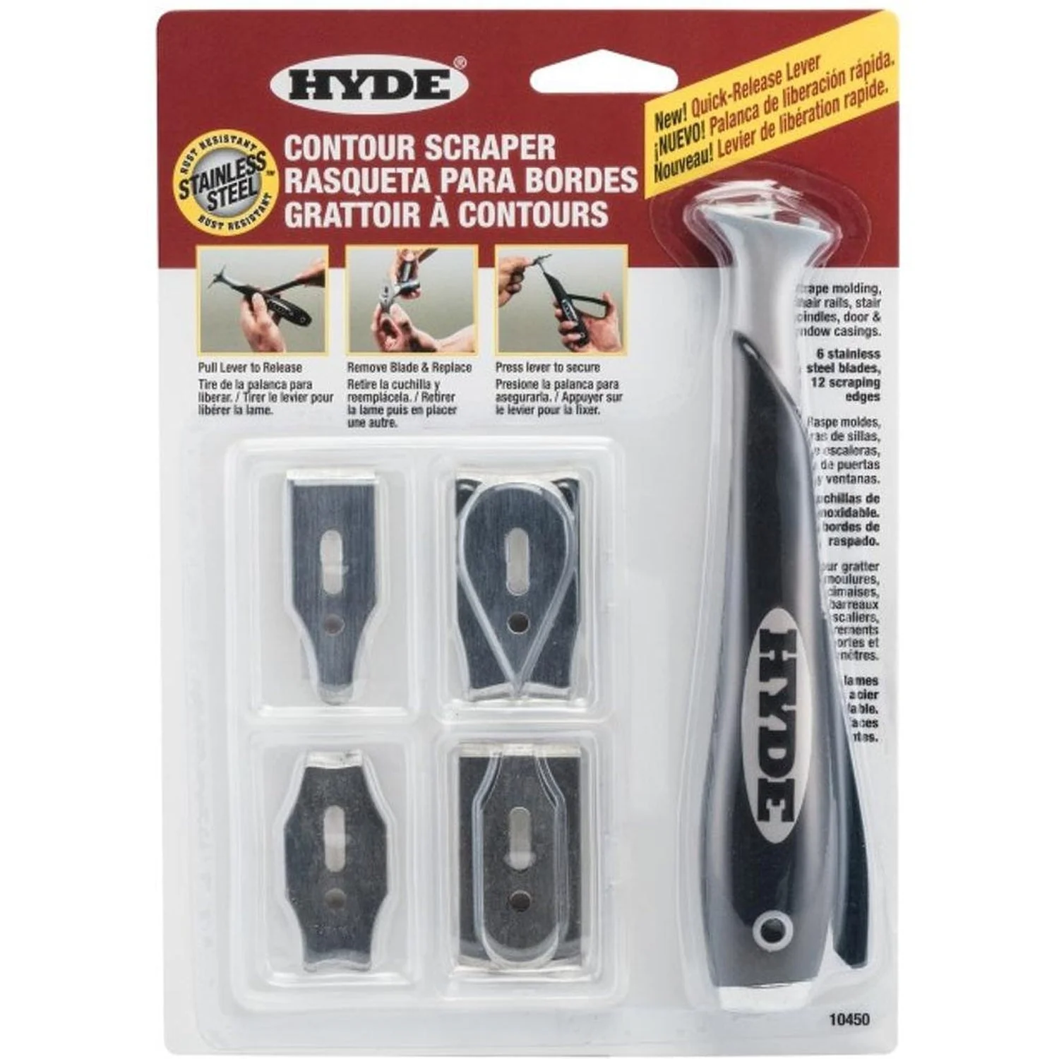 Hyde 10450 Quick Release Contour Scraper 6 Stainless Steel Blades - Image 5