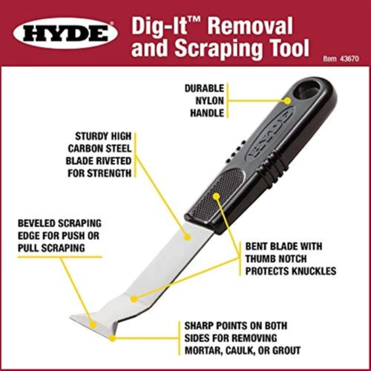 Hyde DIG-IT Multi Removal & Scraping Tool Paint, Grout, Mortar Etc - Image 4