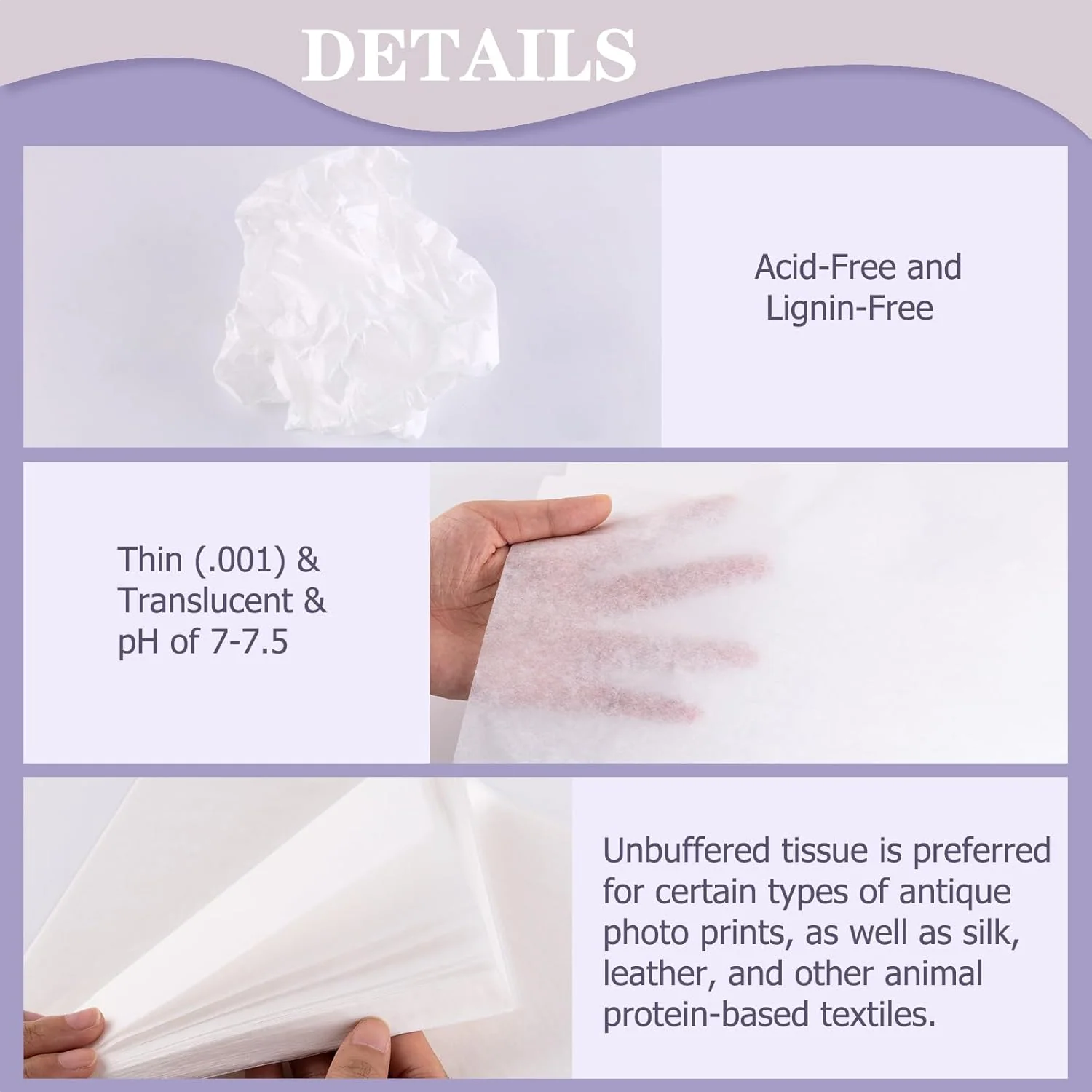 Lineco Unbuffered Acid-Free Tissue Paper 76 x 101cm (12 Pack) - Image 4