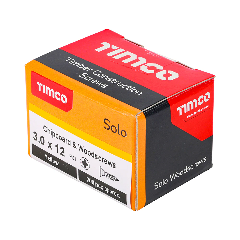 TimCo 3.0 x 12mm Yellow Wood Screw Pozi CS (200 Pack) - Image 3