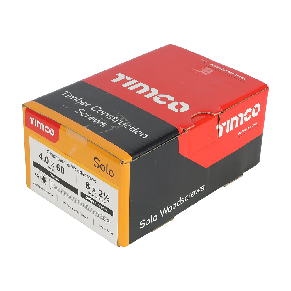 TimCo 4.0 x 60mm Yellow Wood Screw Pozi CS (200 Pack) - Image 3