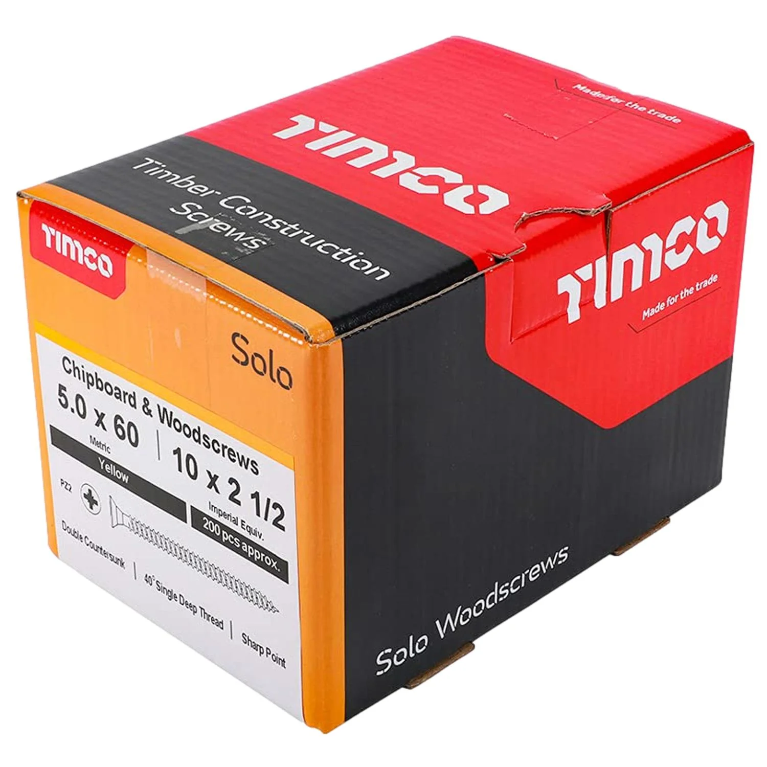TimCo Solo 5.0 x 60mm Yellow Wood Screw Pozi CS (200 Pack) - Image 3