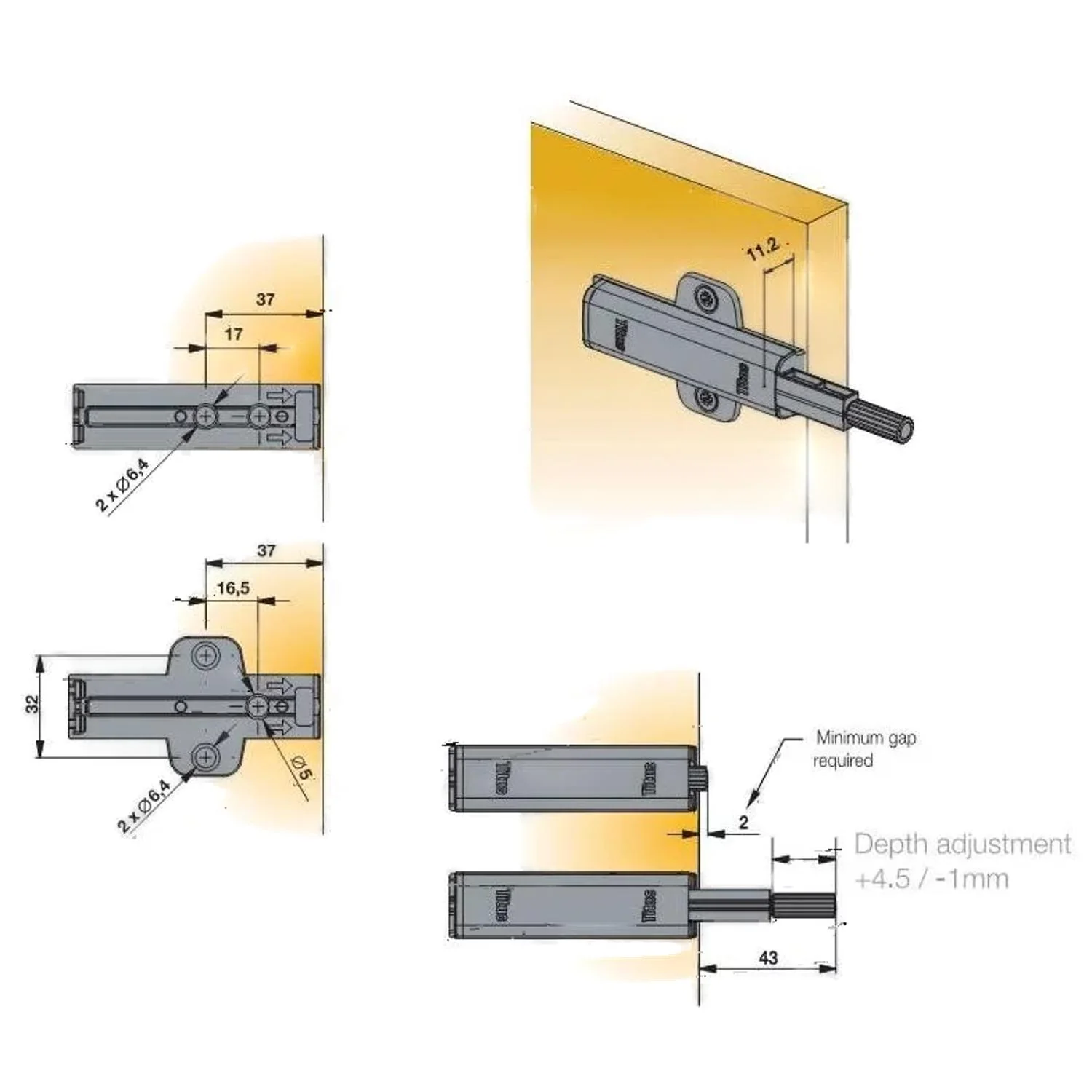 Titus Push to Open Magnetic Catch & Linear Mounting Plate - Image 5